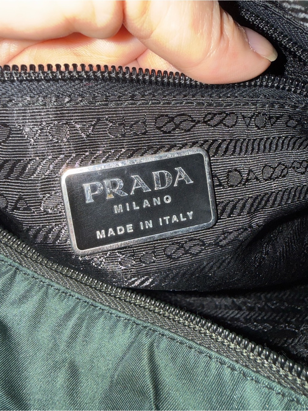 Prada Green Nylon Tote with Metal Logo Plate